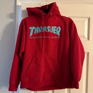 Thrasher hoodie sweatshirt men’s small or women’s medium red blue measured